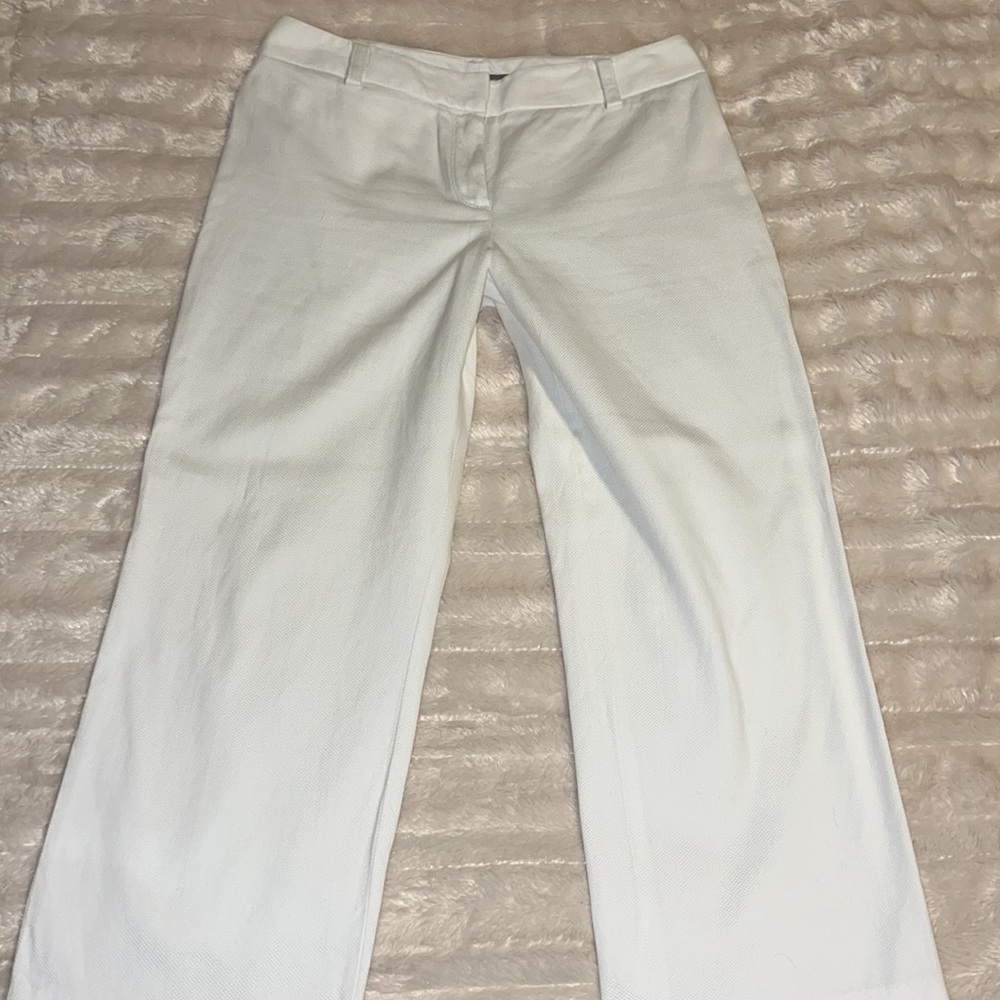 Ann Taylor White Textured Wide-leg Cropped Pants